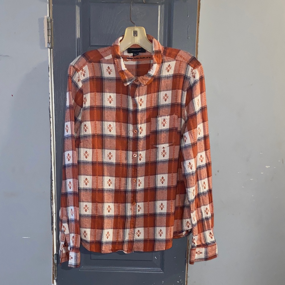 Atmosphere women Orange and White Plaid Shirt